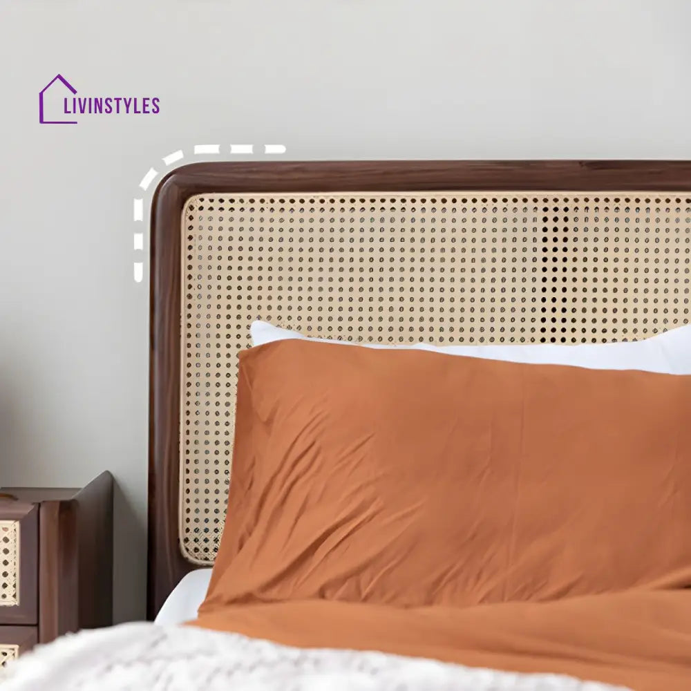Ranya Solid Wood Bed without Storage | Cane Weaving Headboard and Footrest