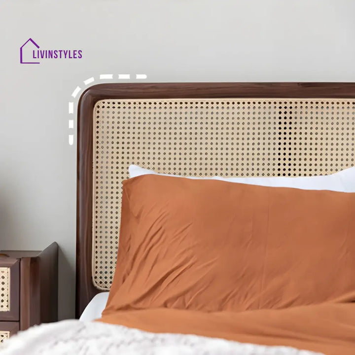 Ranya Solid Wood Bed without Storage | Cane Weaving Headboard and Footrest
