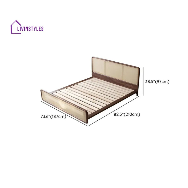 Ranya Solid Wood Bed without Storage | Cane Weaving Headboard and Footrest