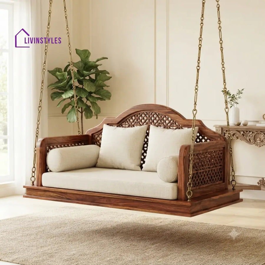 Raphaël 2 Seater Wooden Swing for Home | Wooden Jhula for home