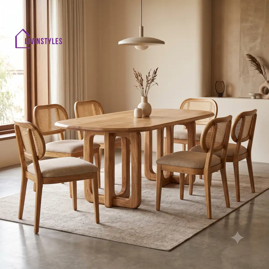 Raphael Premium Mango Wood 6 Seater Dining Table Set | Natural Finish