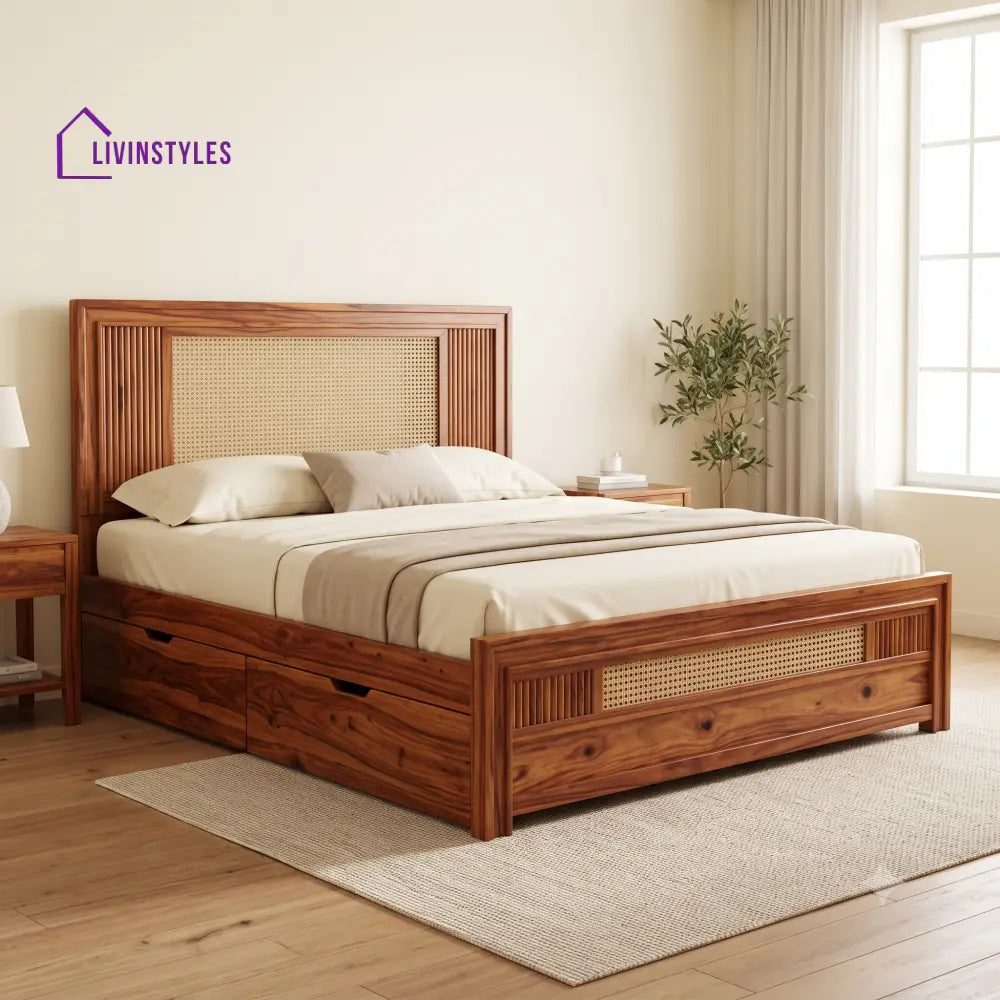 Raphael Premium Wooden Bed with Drawer Storage | King Size Bed & Queen Size Bed Online