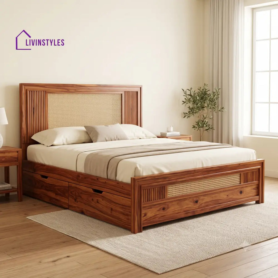 Raphael Premium Wooden Bed with Drawer Storage | King Size Bed & Queen Size Bed Online