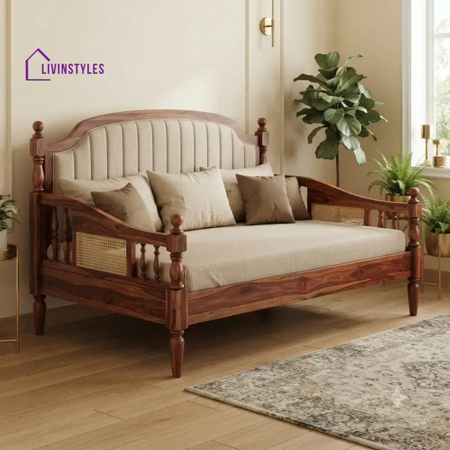 Raphaël Wooden Divan Bed for Living Room | Solid Sheesham Wood
