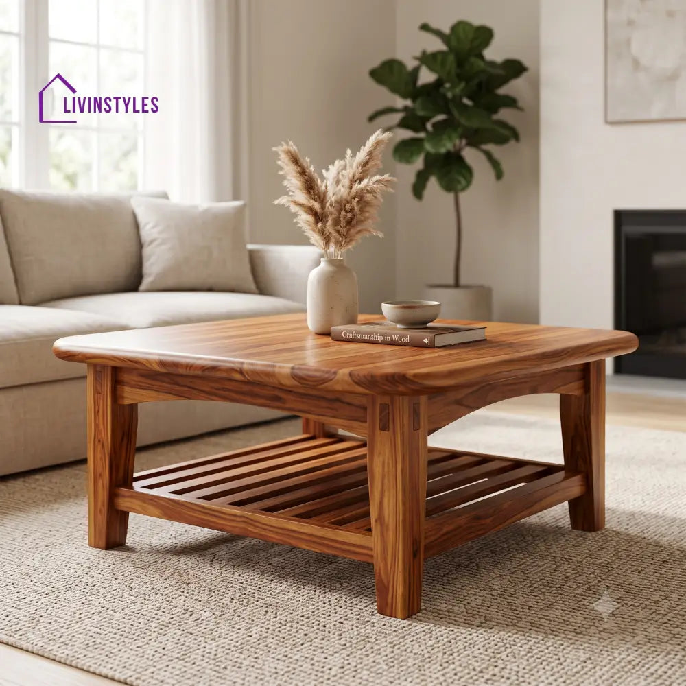 Raphaëlle Wooden Coffee Table for Living Room | Tea Table | Teapoy | Center table