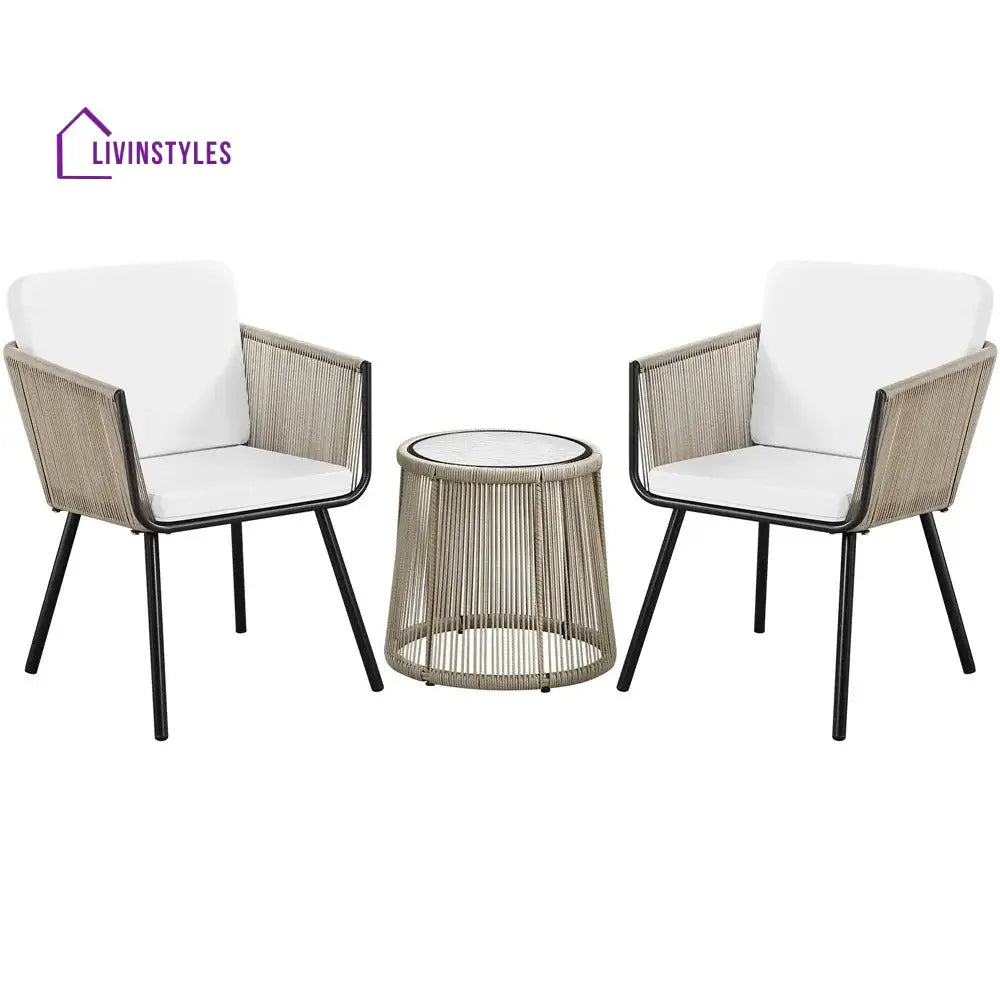 Rapid Outdoor Patio Seating Set 2 Chairs and 1 Table Set (Cream) Braided & Rope - Coffee Table Sets