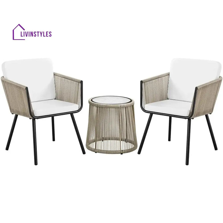 Rapid Outdoor Patio Seating Set 2 Chairs and 1 Table Set (Cream) Braided & Rope - Coffee Table Sets