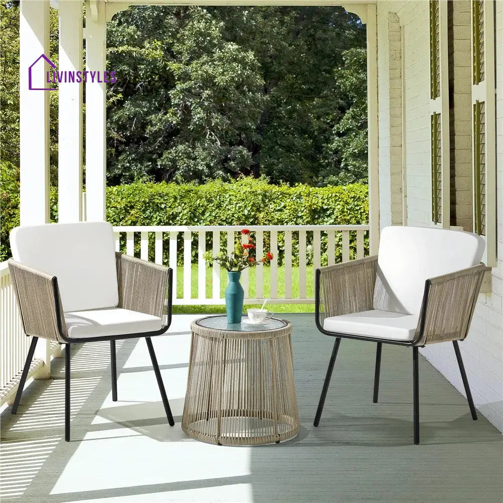 Rapid Outdoor Patio Seating Set 2 Chairs and 1 Table Set (Cream) Braided & Rope - Coffee Table Sets