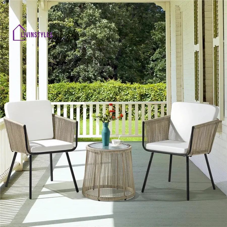 Rapid Outdoor Patio Seating Set 2 Chairs and 1 Table Set (Cream) Braided & Rope - Coffee Table Sets