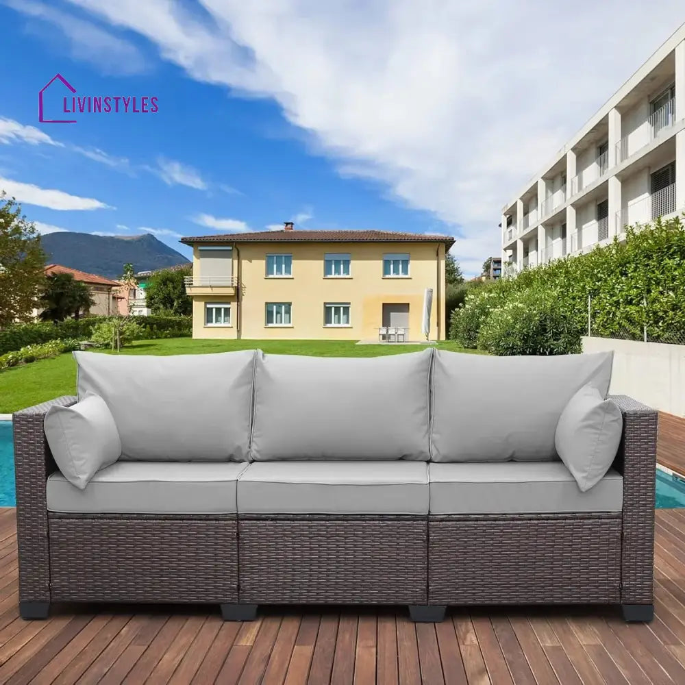 Raquel 3-Seater Outdoor Rattan Wicker Patio Sofa - Sofa Set