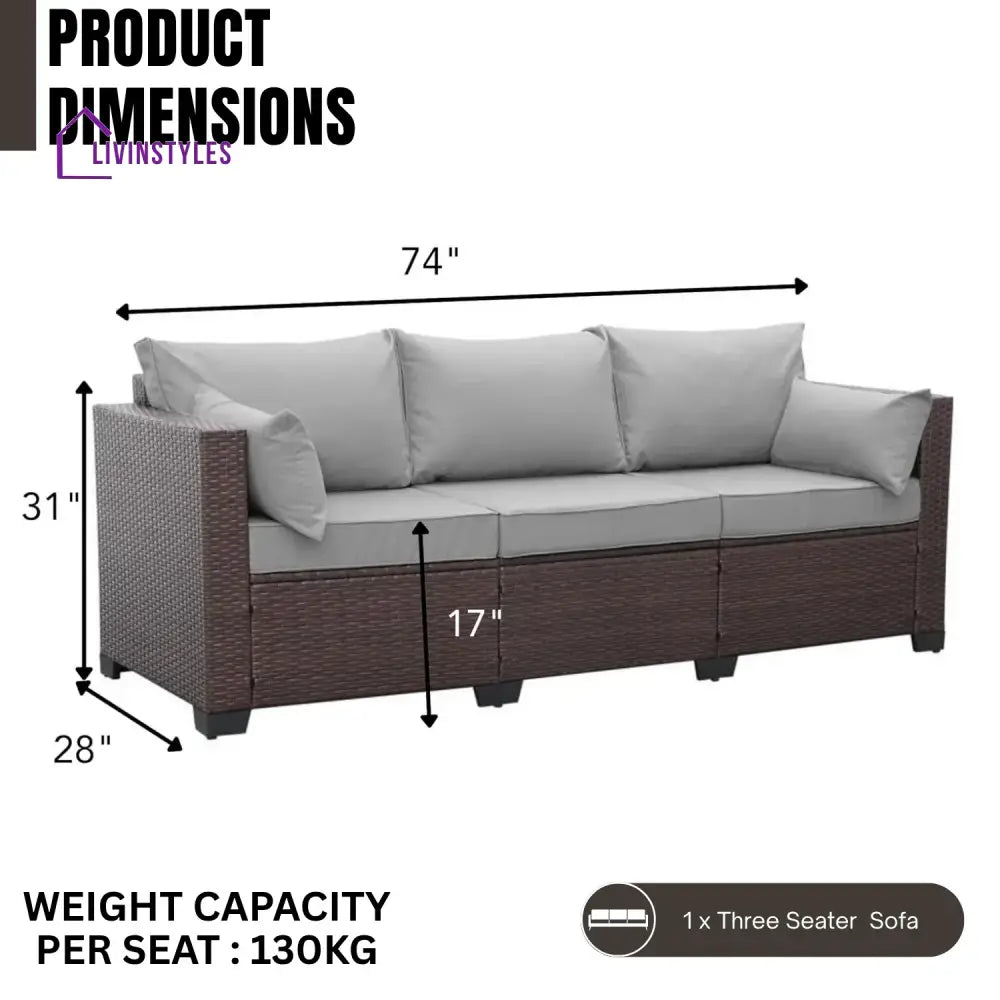 Raquel 3-Seater Outdoor Rattan Wicker Patio Sofa - Sofa Set