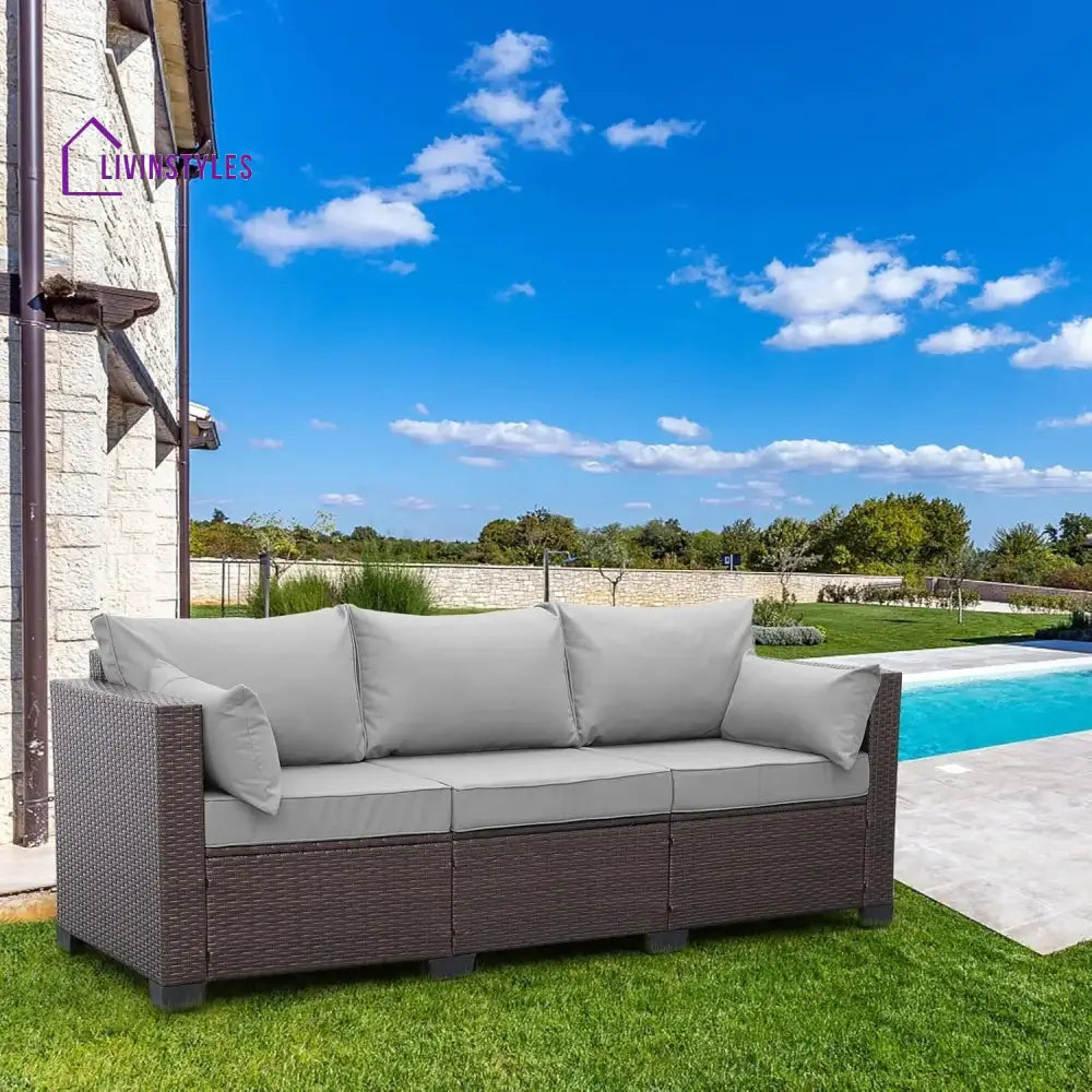 Raquel 3-Seater Outdoor Rattan Wicker Patio Sofa - Sofa Set