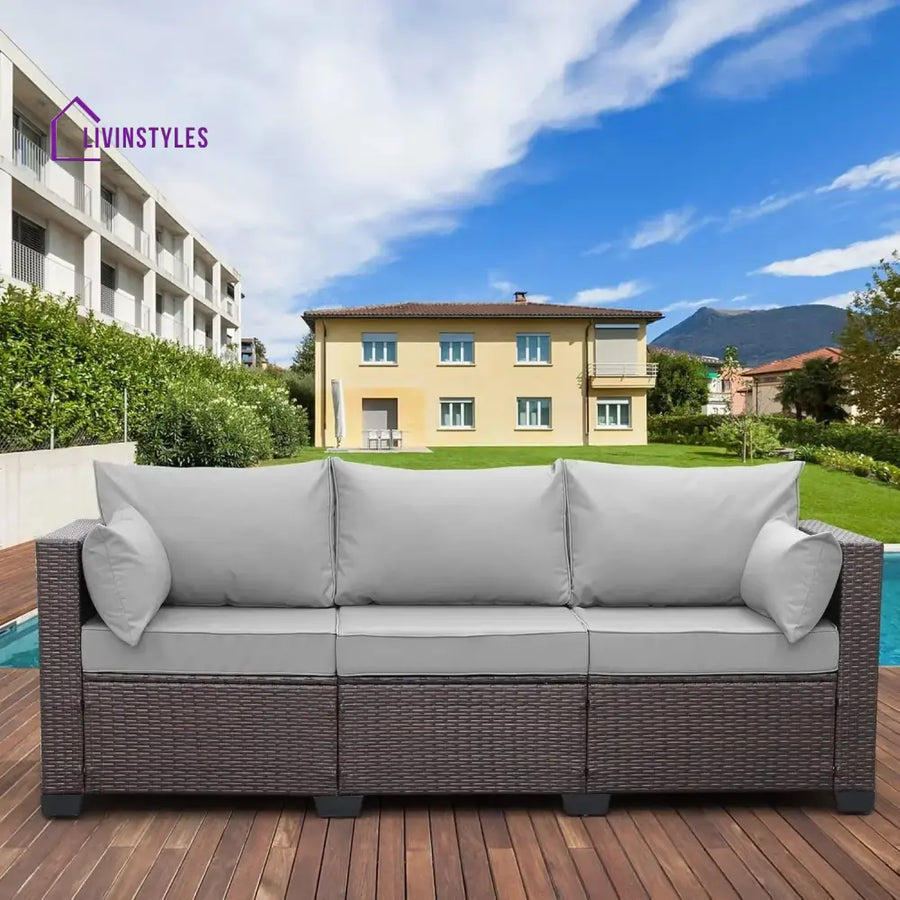 Raquel 3-Seater Outdoor Rattan Wicker Patio Sofa - Sofa Set