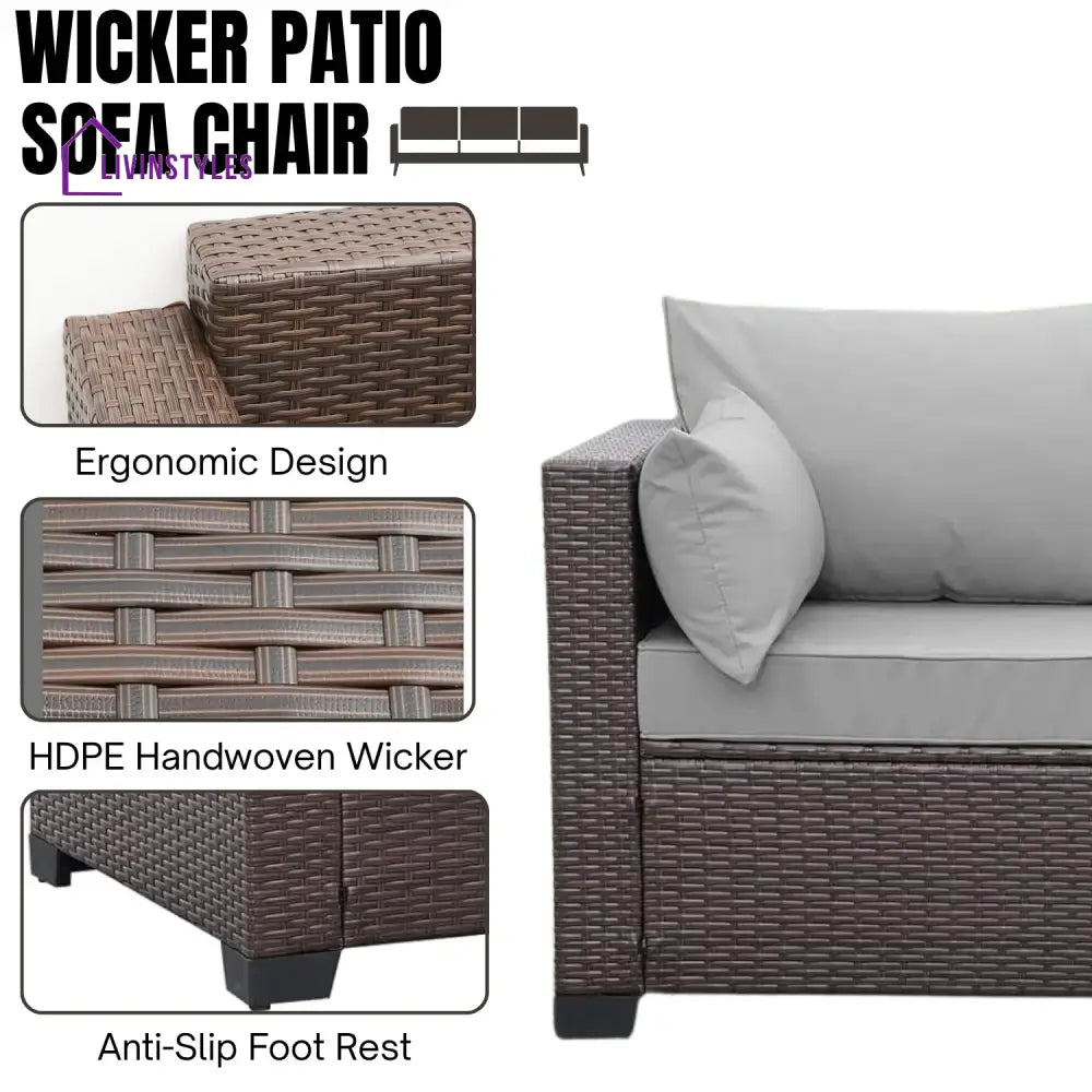 Raquel 3-Seater Outdoor Rattan Wicker Patio Sofa - Sofa Set