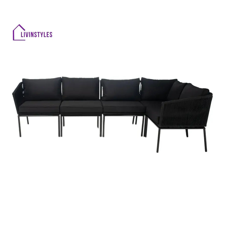 Rasha Outdoor Black Rope L-Shape All Weather Sectional Sofa Set - Sofa Set