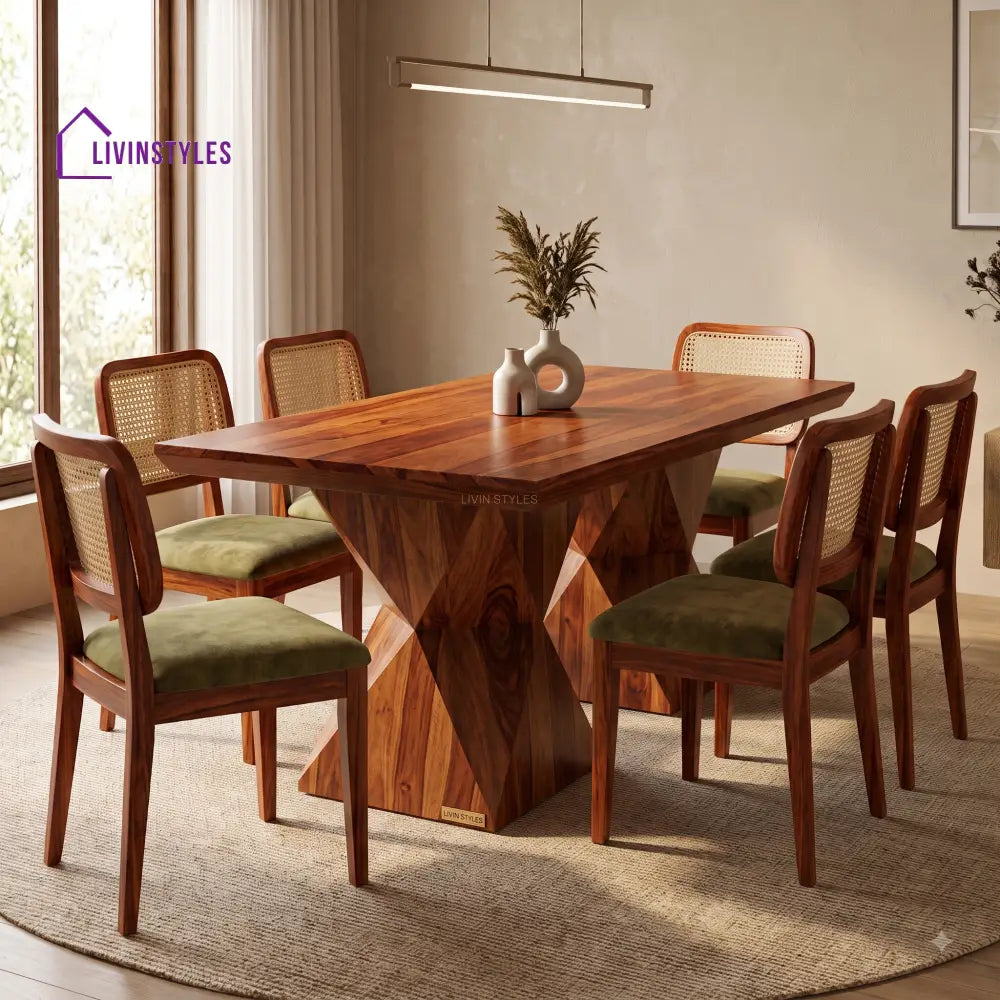 Rashmi Premium Wooden 6 Seater Dining Table Set