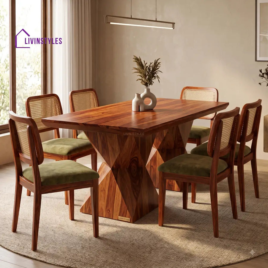 Rashmi Premium Wooden 6 Seater Dining Table Set