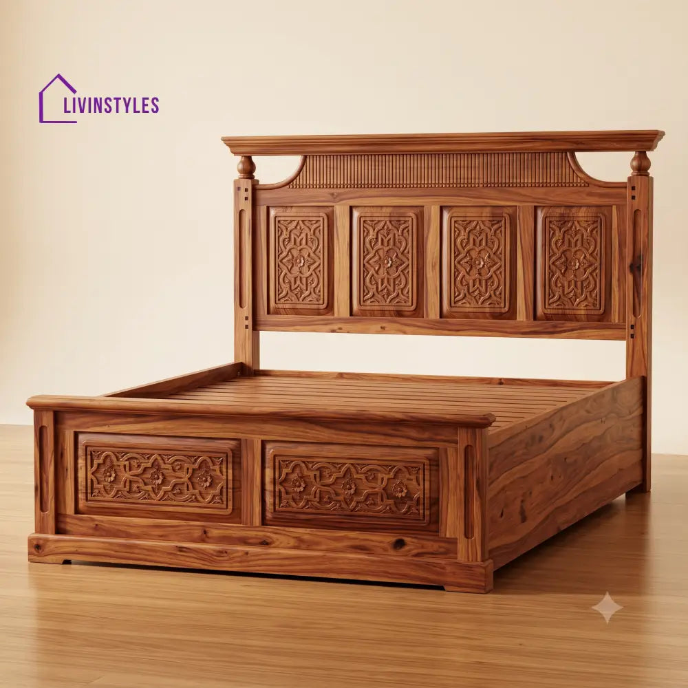 Rathika Sheesham Wood Bed With Box Storage | Wooden Bed