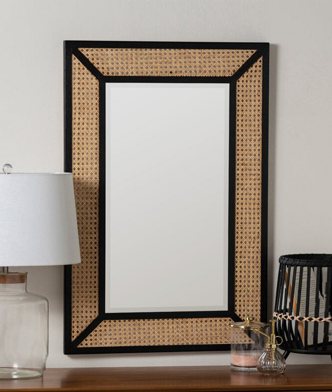 Alla Rattan Mirror in Solid Wood Mirror