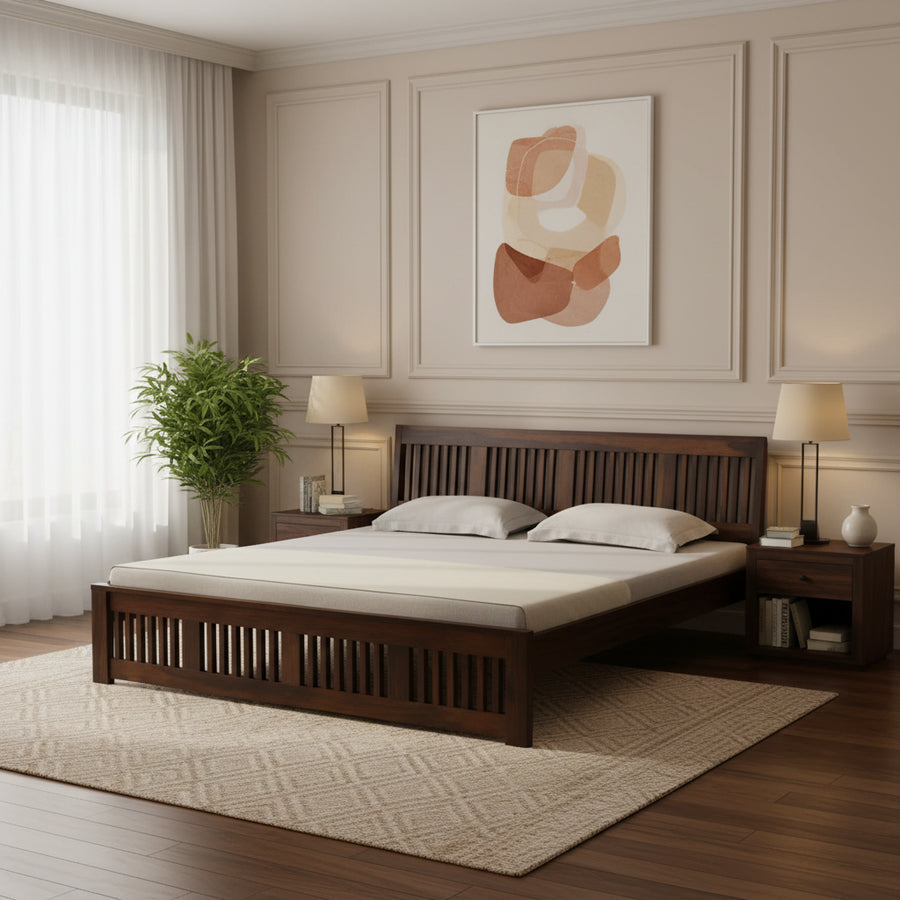 Ravichandran Sheesham Wood King Size Bed In Teak Finish