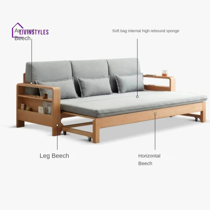 Japandi Beech Solid Wood Sleeper Sofa Bed SOFA BED