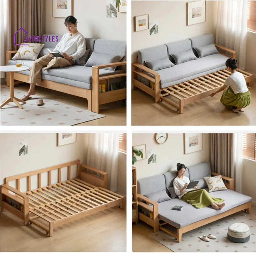 Japandi Beech Solid Wood Sleeper Sofa Bed SOFA BED