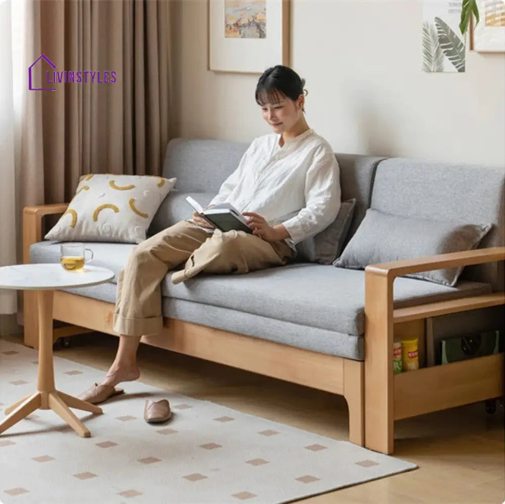 Japandi Beech Solid Wood Sleeper Sofa Bed SOFA BED
