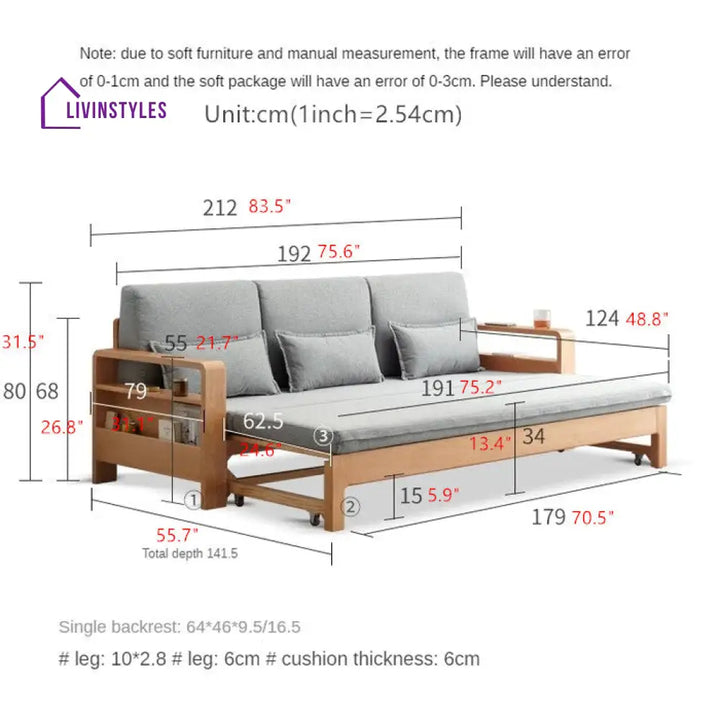 Japandi Beech Solid Wood Sleeper Sofa Bed SOFA BED