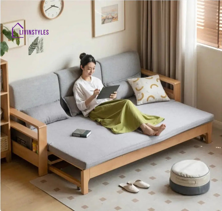 Japandi Beech Solid Wood Sleeper Sofa Bed SOFA BED