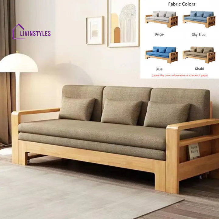 Japandi Beech Solid Wood Sleeper Sofa Bed NATURAL SOFA BED