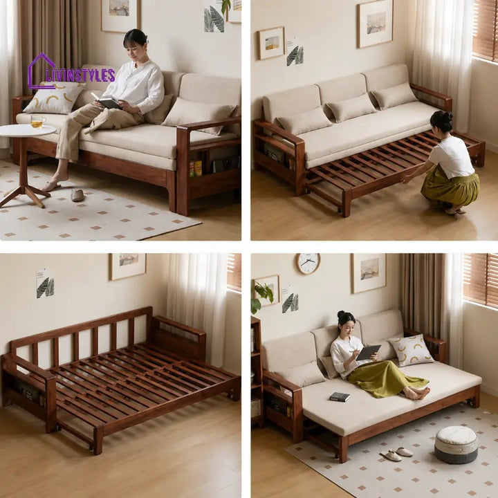 Rayan Solid Wood Sofa Come Bed for Living Room - SOFA BED