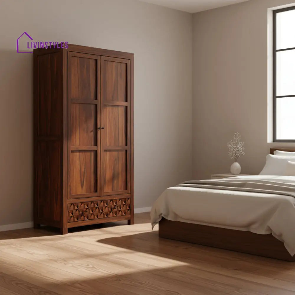 Rebeca Two Door and One Drawer Storage Solid Sheesham Wood Wardrobe Wardrobe
