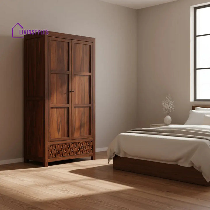 Rebeca Two Door and One Drawer Storage Solid Sheesham Wood Wardrobe Wardrobe