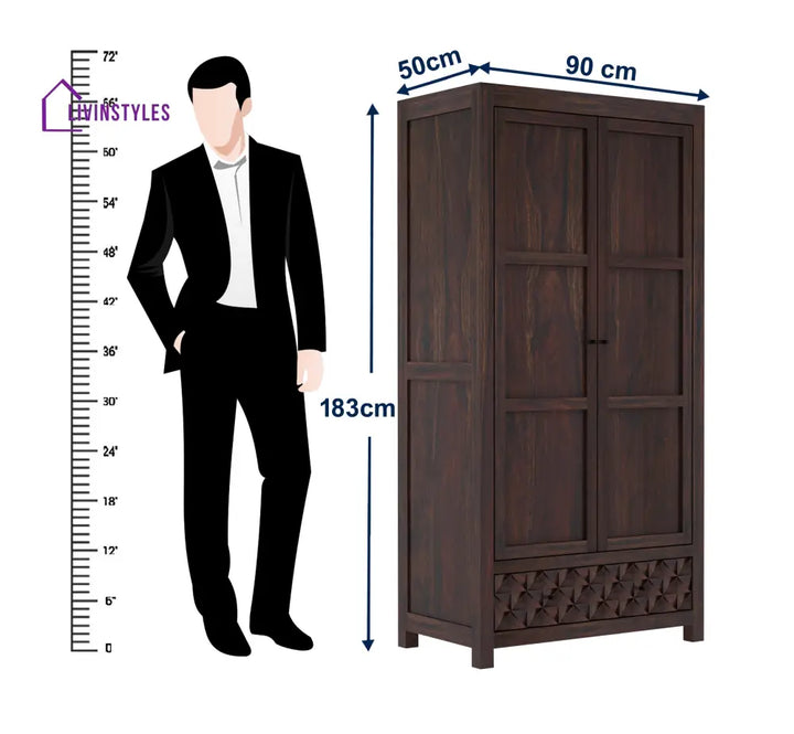 Rebeca Two Door and One Drawer Storage Solid Sheesham Wood Wardrobe Wardrobe