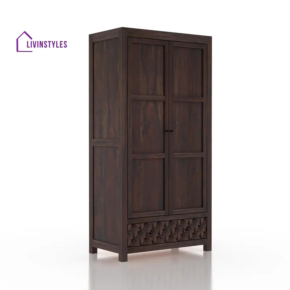Rebeca Two Door and One Drawer Storage Solid Sheesham Wood Wardrobe Walnut Wardrobe