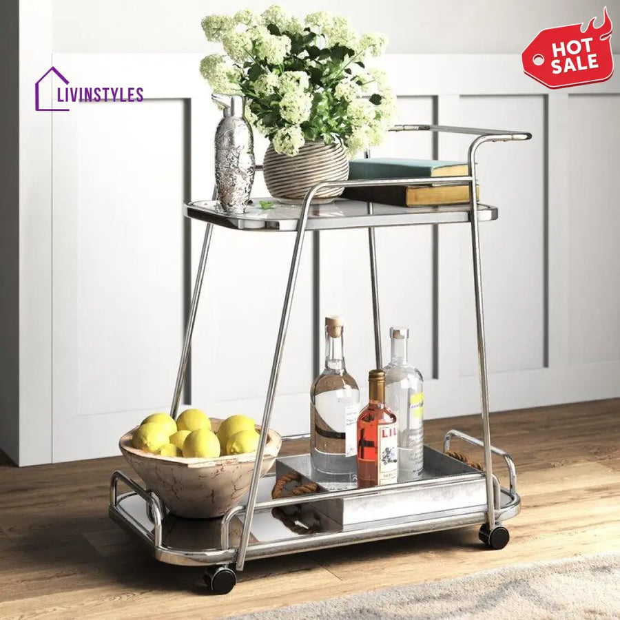 Luxurious nickel tone stainless steel rectangle trolley