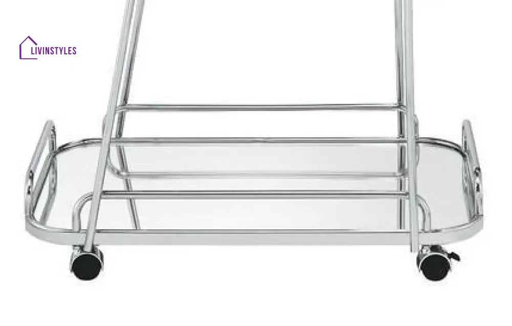 Rectangle 2 Tier Trolley With Glass Top In Metal Nickel Finish Serving Cart