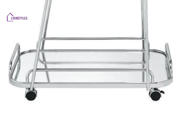 Rectangle 2 Tier Trolley With Glass Top In Metal Nickel Finish Serving Cart