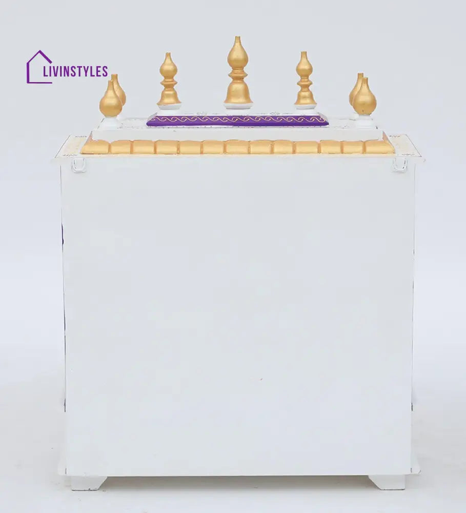 Red And White Mango Wood & MDF Pooja Mandir With Door, - Ouch Cart 
