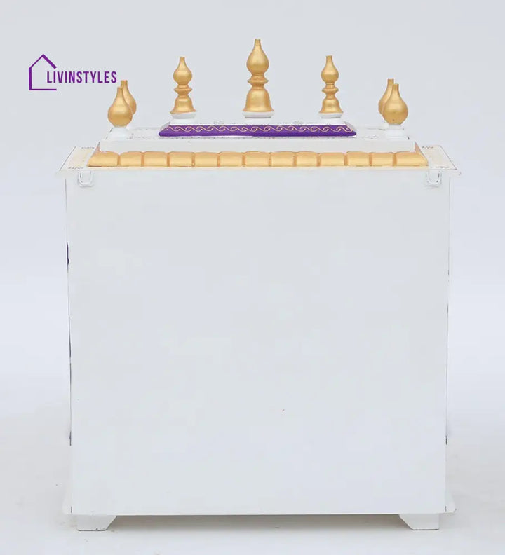 Red And White Mango Wood & MDF Pooja Mandir With Door, - Ouch Cart 