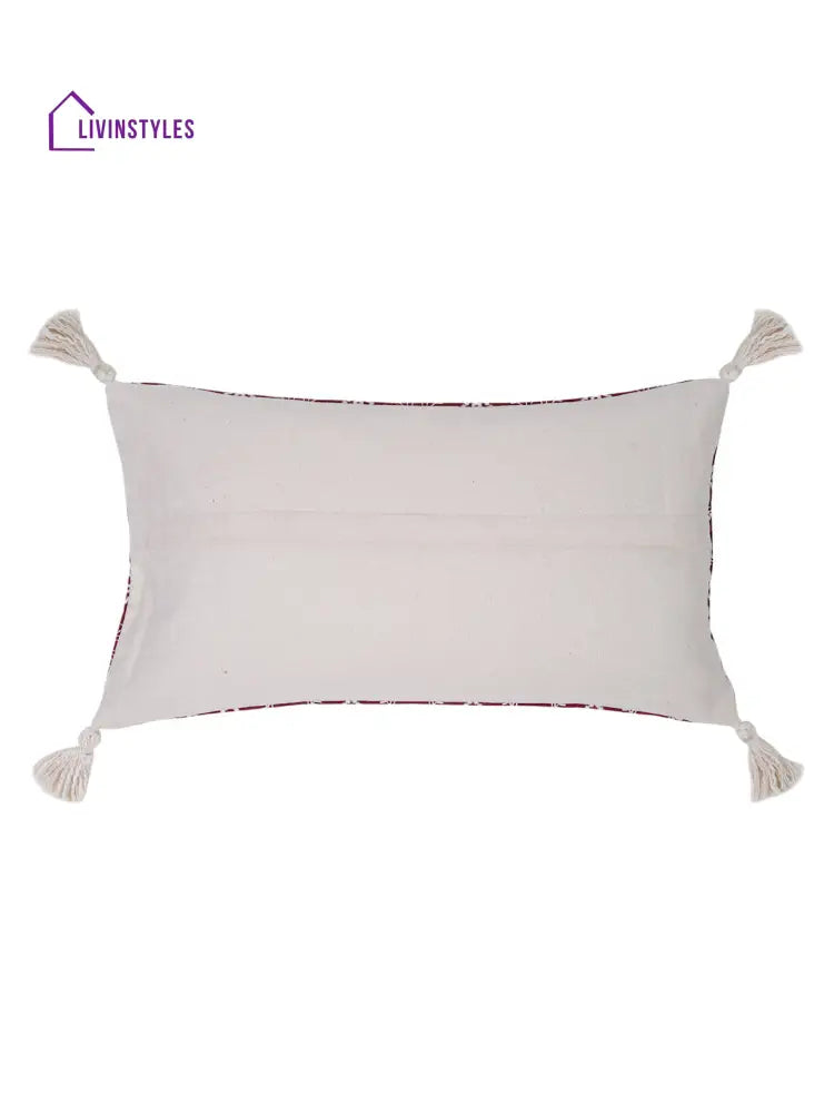Red Color Embroidered Cushion Cover Set Of 2 (12X20 Inch)