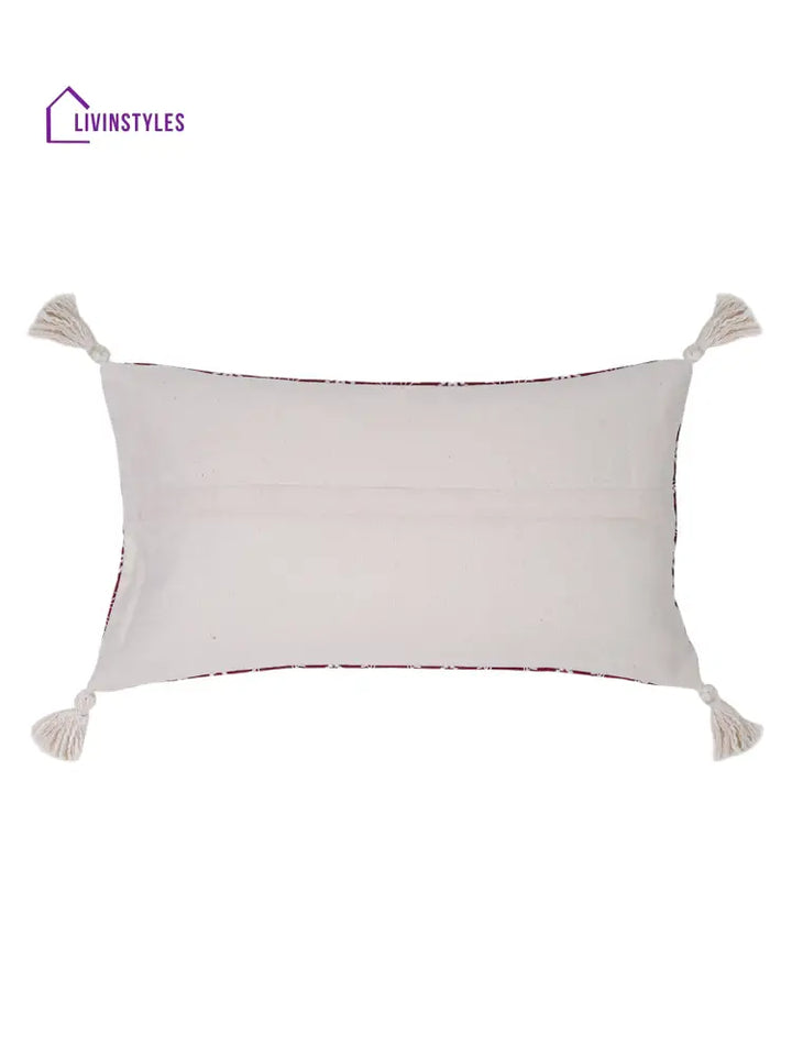 Red Color Embroidered Cushion Cover Set Of 2 (12X20 Inch)