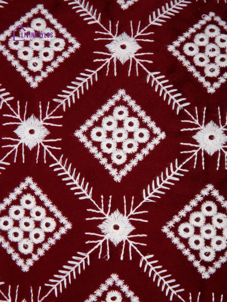 Red Color Embroidered Cushion Cover Set Of 2 (12X20 Inch)