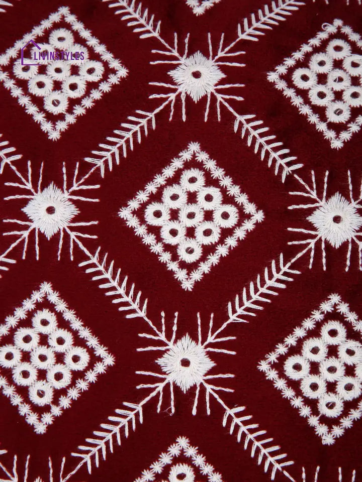 Red Color Embroidered Cushion Cover Set Of 2 (12X20 Inch)