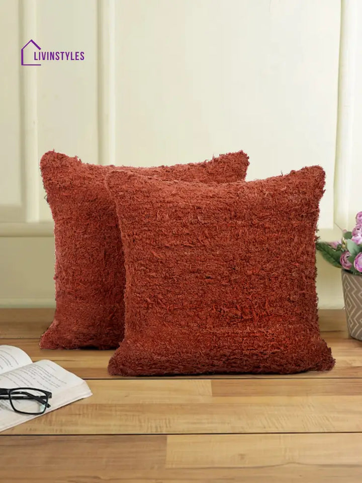 Red Color Hand Woven Cotton Cushion Cover Set Of 2 (20X20 Inch)