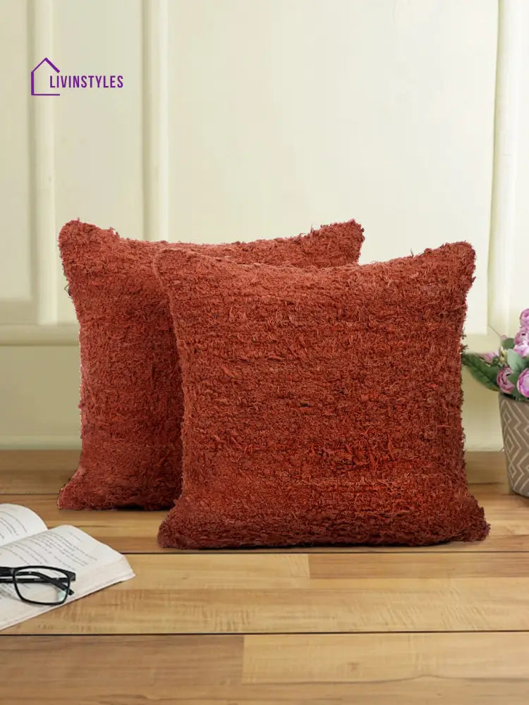 Red Color Hand Woven Cotton Cushion Cover Set Of 2 (20X20 Inch)