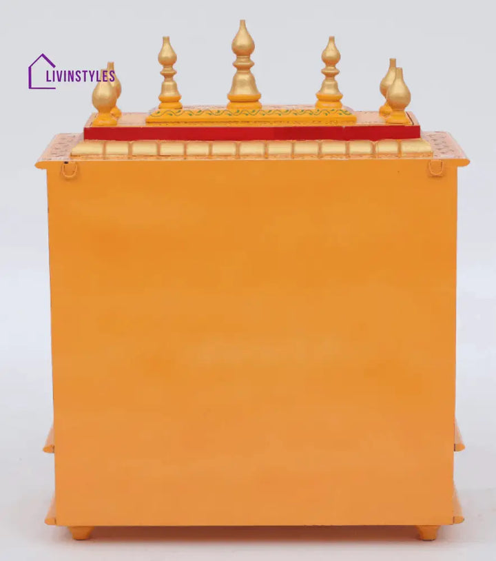 Red & Gold Mango Wood & MDF Pooja Mandir With Door, - Ouch Cart 
