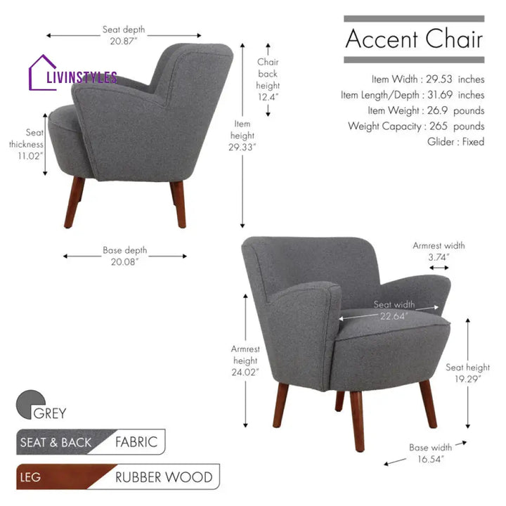 Reeva Solid Wood and Fabric Arm Chair | Living Room Chair | Lounge Chair