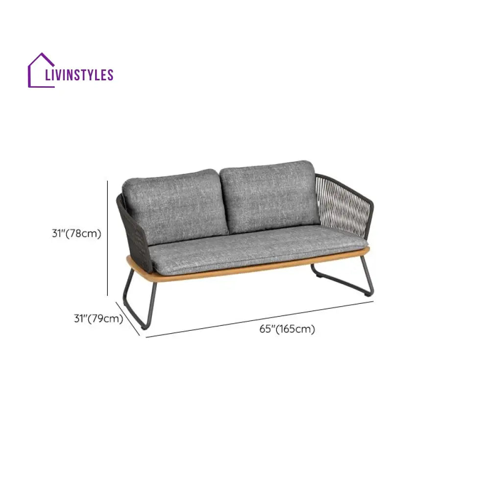 Reevo Outdoor Garden Balcony Sofa Set 2 Seater 2 Single Seater 1 Center Table Set (Dark Grey) Braided and Rope - Sofa