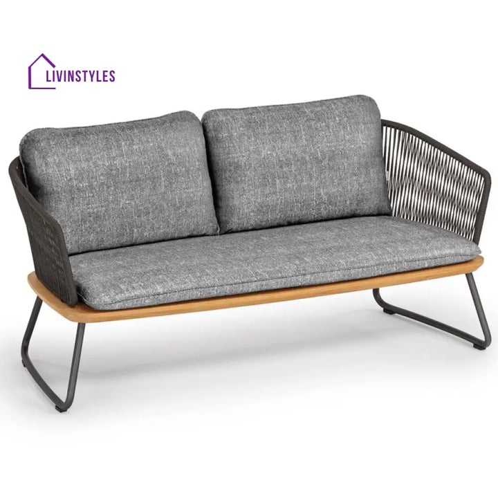 Reevo Outdoor Garden Balcony Sofa Set 2 Seater 2 Single Seater 1 Center Table Set (Dark Grey) Braided and Rope - Sofa
